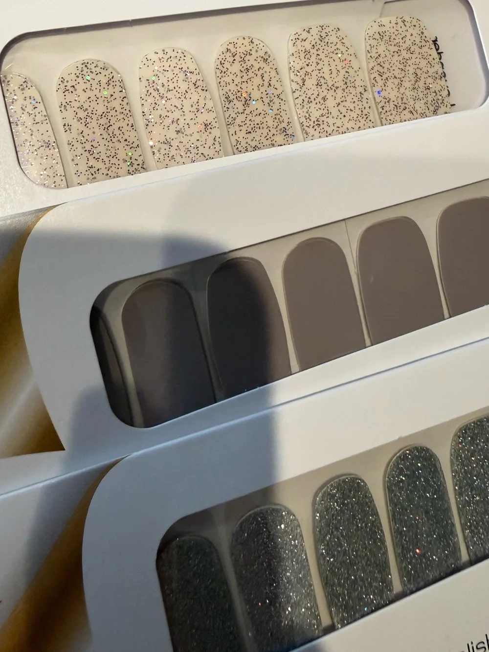 3 new packages color Street Silver & gray-ish nail wraps in solid and Glitter.